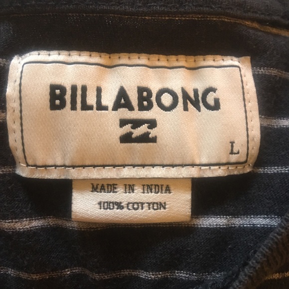 Billabong black grey striped cotton tee with pocket Size L - Picture 2 of 6